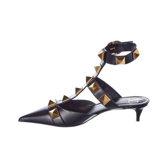 Valentino Roman Stud 40 Leather Ankle Strap Pump, Black - Picture 2 of 5